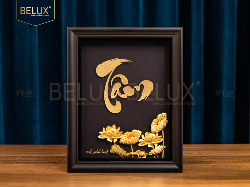 Tranh Chữ Tâm Dát Vàng 24k 25x20cm